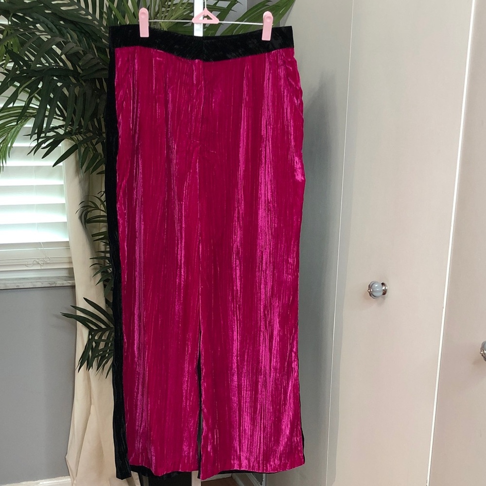 Nasty Gal Fuchsia and black Velvet Wide Leg Pants